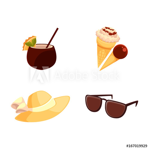Clipart sunglasses beach hat. Summer vacation objects straw