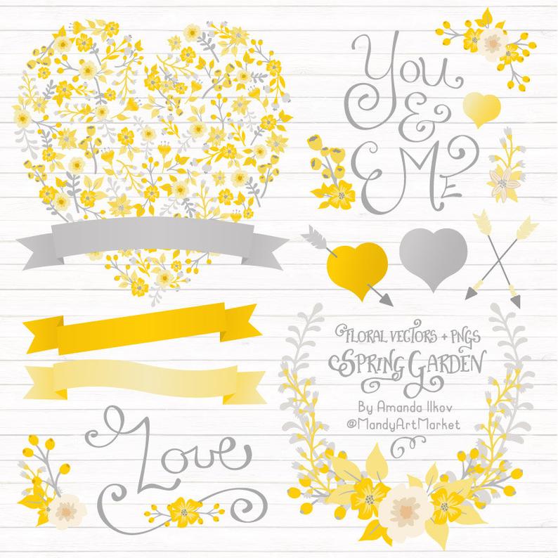 Clipart sunshine yello. Professional yellow floral heart