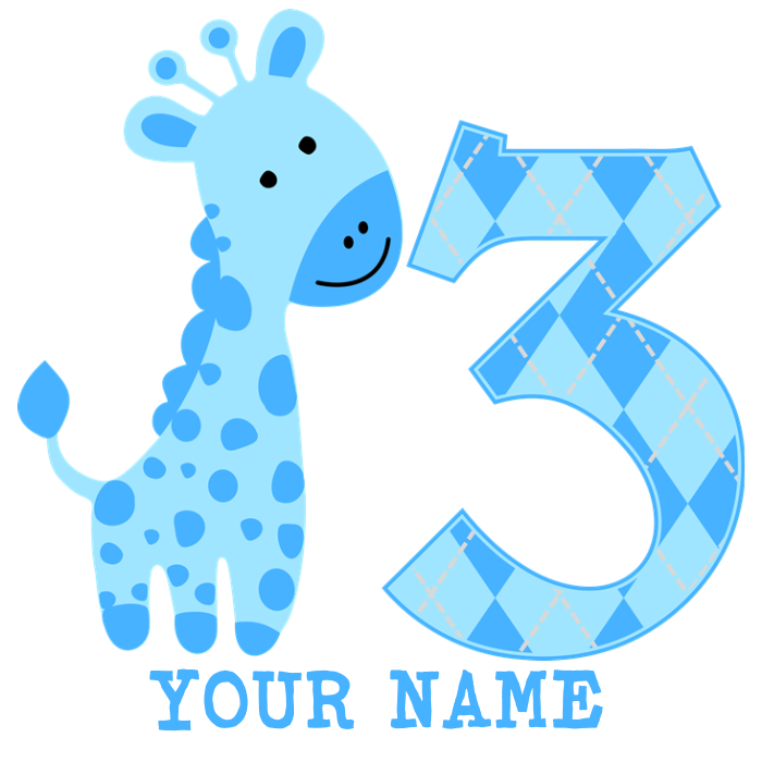 Rd birthday personalized pillow. Giraffe clipart blue