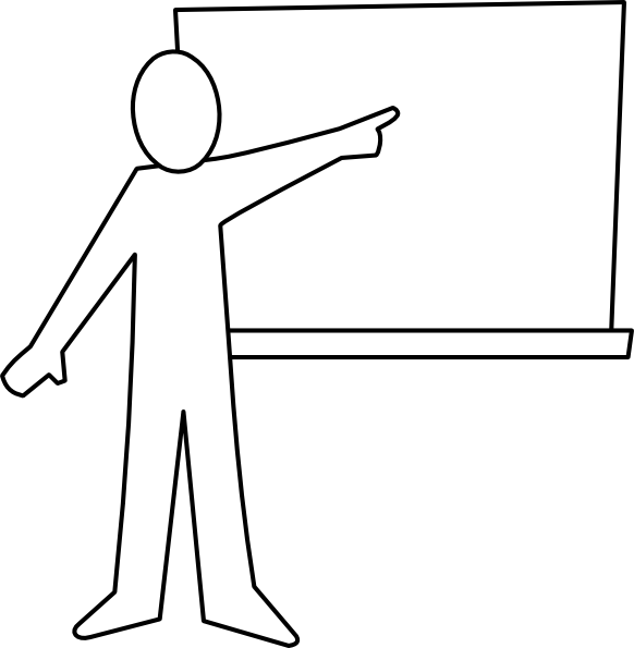 Pointing clipart board. Teacher at outline clip