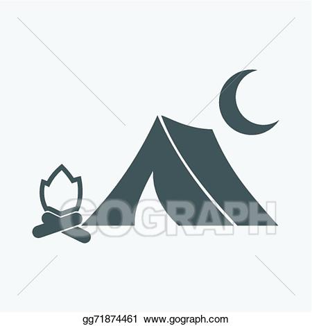 Clipart tent fire. Vector art moon icon