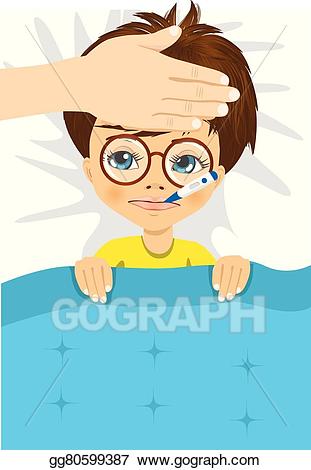 Clipart thermometer mother sick. Vector illustration little boy