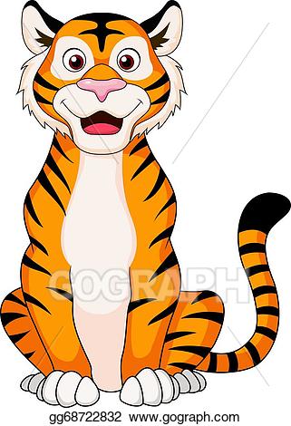 Clipart tiger clip art. Vector cute cartoon sitting