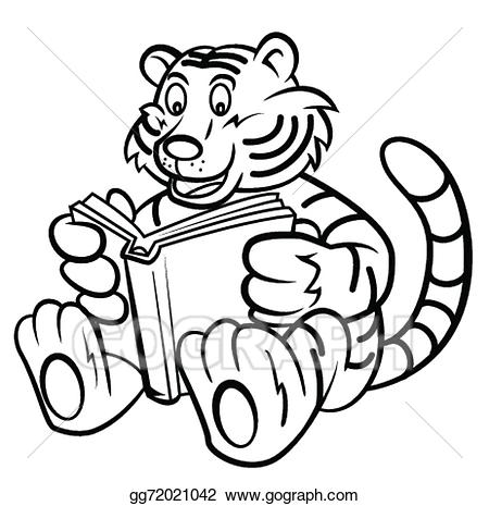 clipart tiger reading