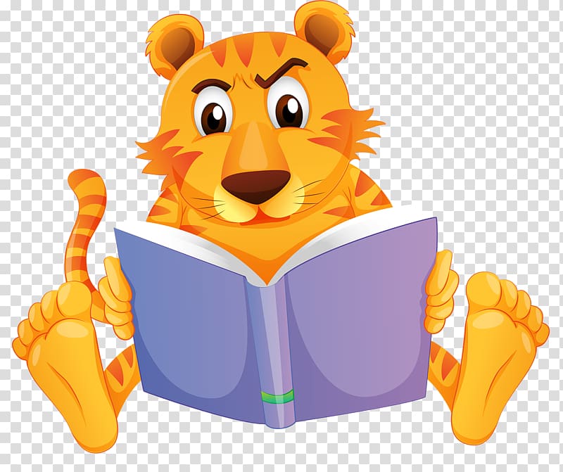 clipart tiger reading