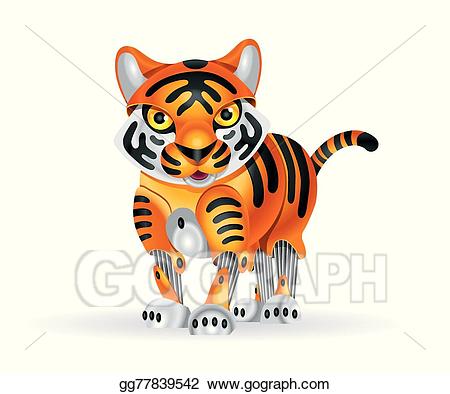 Vector stock cub illustration. Robot clipart tiger