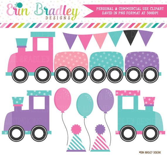 Clipart train party. Girls graphics instant download