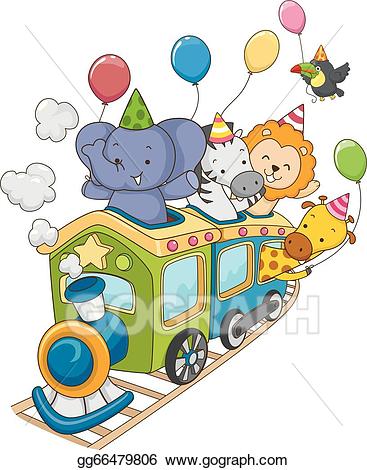 Clipart train party. Vector animal safari birthday