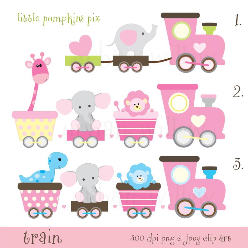 Baby animals cute elephant. Clipart train pastel