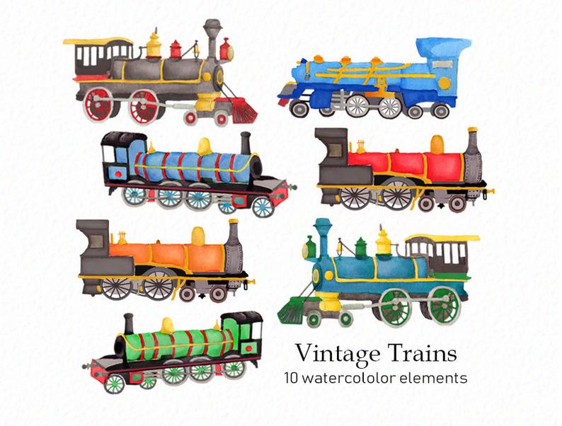 Clipart train watercolor. Vintage trains vehicle steam