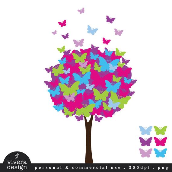 Tree digital clip art. Clipart trees butterfly