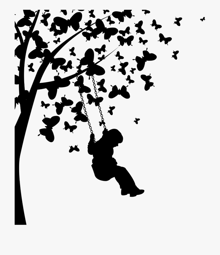 Clipart trees butterfly. Ftestickers girl tree swing