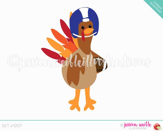 Clipart turkey football. Cute digital thanksgiving clip