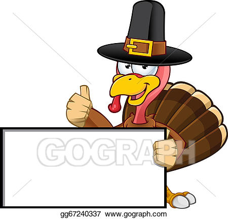 Vector mascot holding blank. Clipart turkey sign