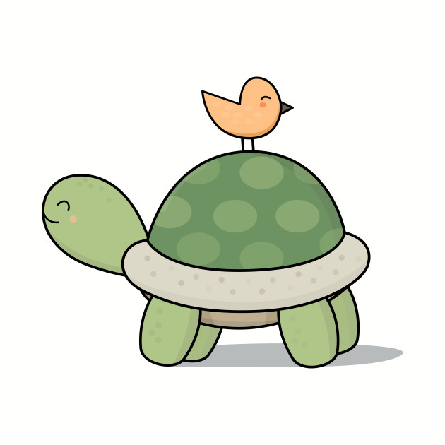 Cute tortoise and bird. Clipart turtle kawaii