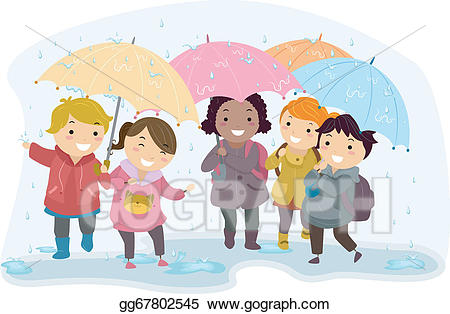Vector kids illustration . Clipart umbrella child
