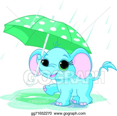 Clipart umbrella cute animal. Vector stock baby elephant