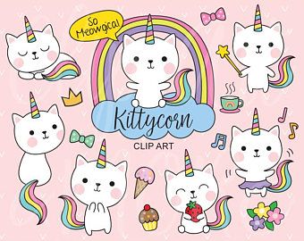 Clipart unicorn cat. Cute clip art digital