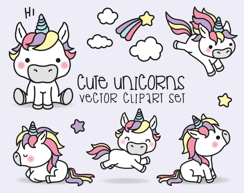 Premium vector kawaii unicorns. Clipart unicorn cute
