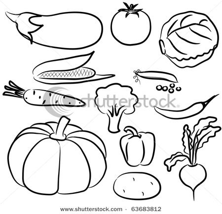 clipart vegetables black and white