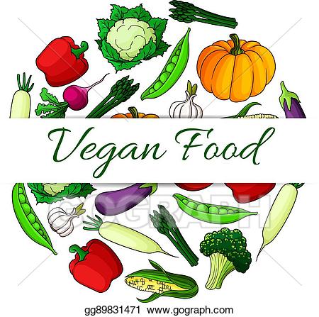 Clipart vegetables vegan food. Vector emblem with round