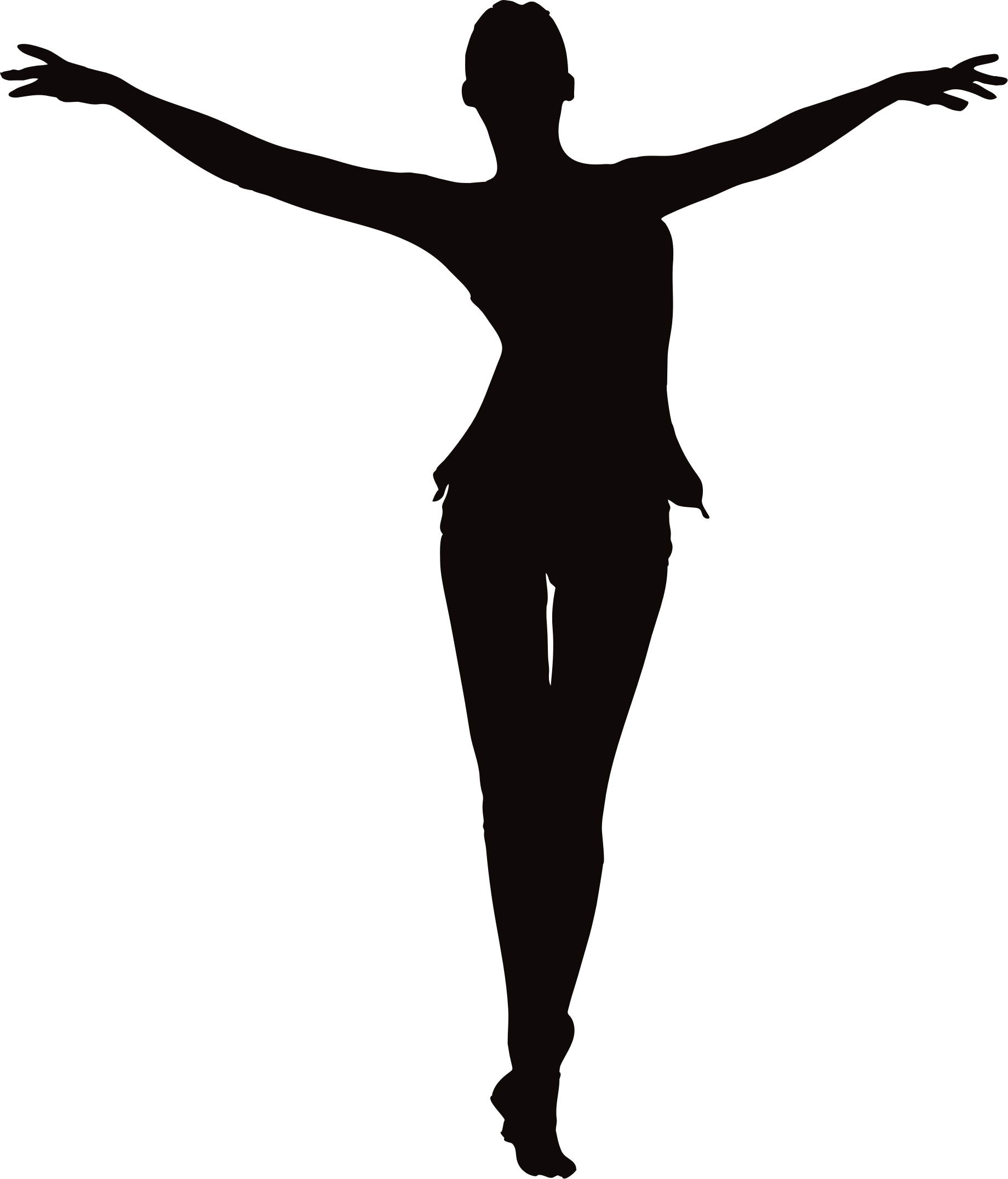 Female arms up woman. Clipart walking dark figure