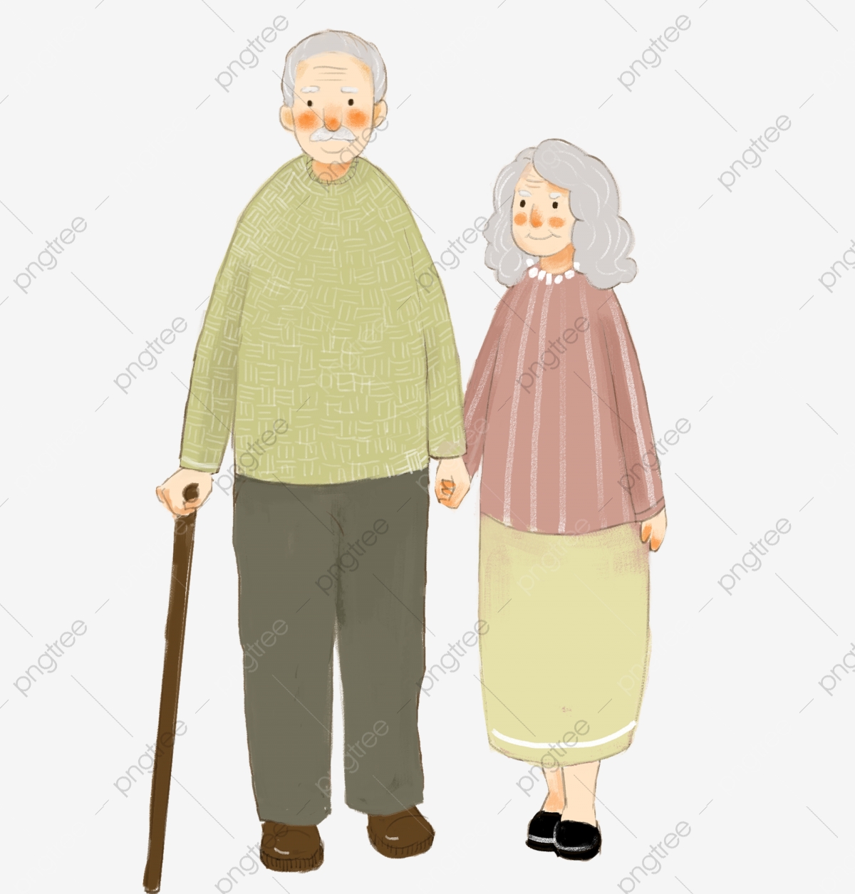 Старик со старушкой на белом фоне