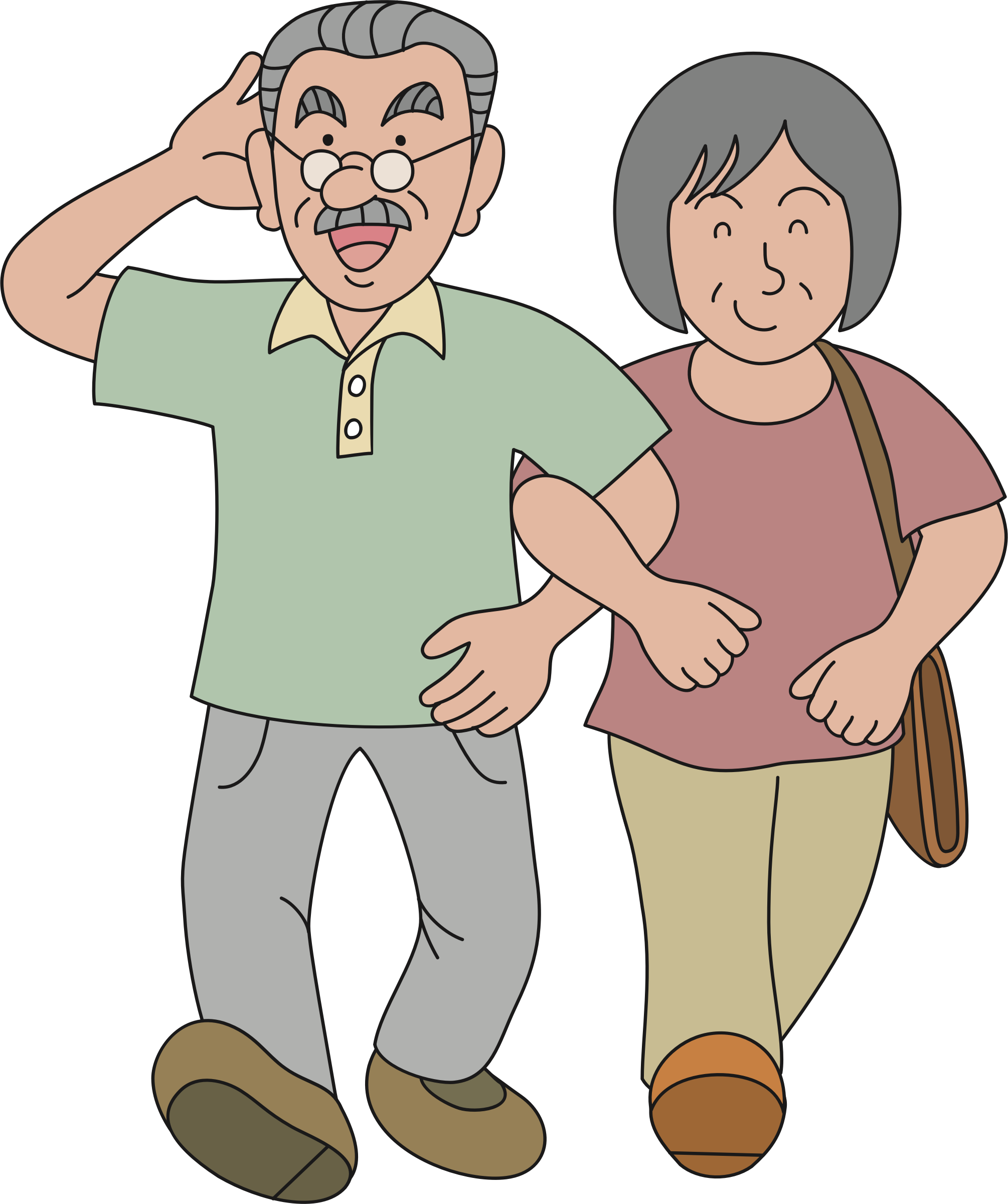 Walking couple big image. Grandparents clipart senior