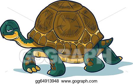 Vector art cartoon drawing. Clipart walking tortoise