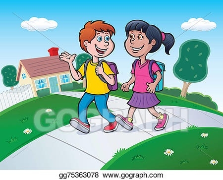 Stock illustration kids to. Clipart walking two student
