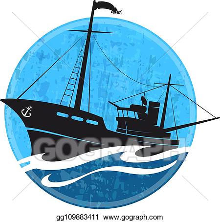 Clipart wave boat. Vector fishing silhouette on