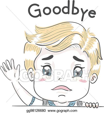 Clipart wave kid. Vector illustration boy goodbye