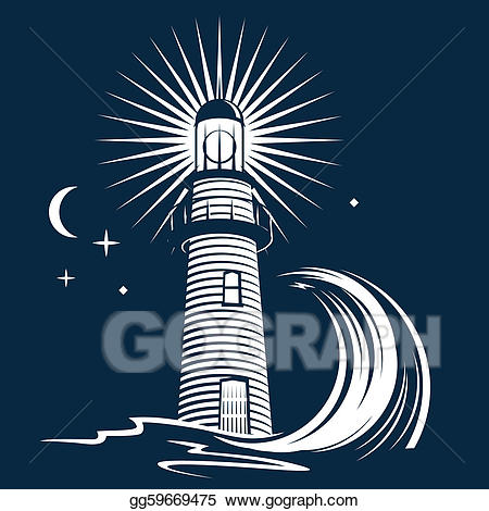 Vector stock illustration . Lighthouse clipart wave