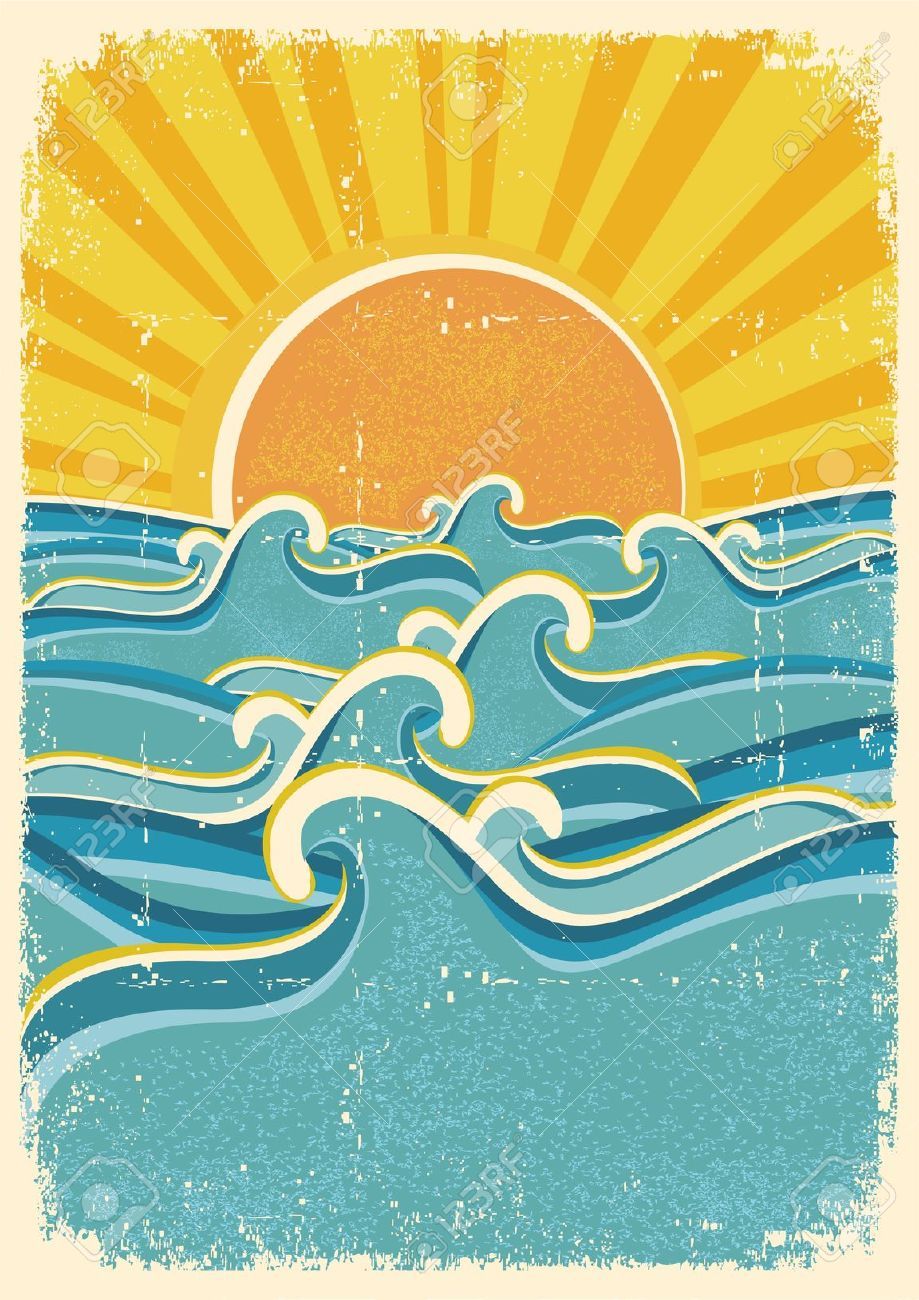 Clipart wave vintage. Stock vector sun art