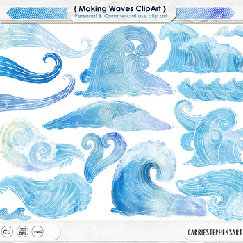 Water blue watercolor clip. Waves clipart summer wave
