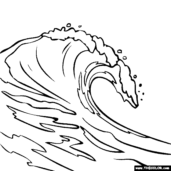 Breaking wave line art. Clipart waves coloring page