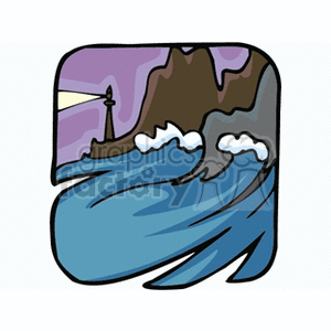 Waves clipart lighthouse. Crashing into rocks with