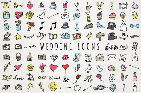 Clipart wedding element. Icons hand drawn clip