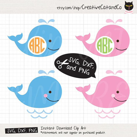 Svg files for cricut. Clipart whale monogram
