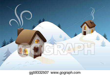 Vector art scene drawing. Clipart winter country