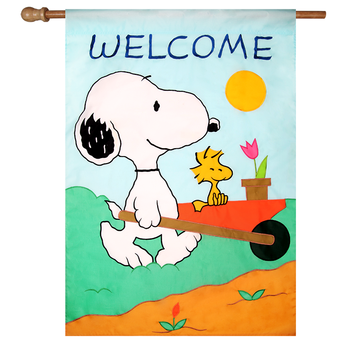 Welcome embroidered applique house. Peanuts clipart spring