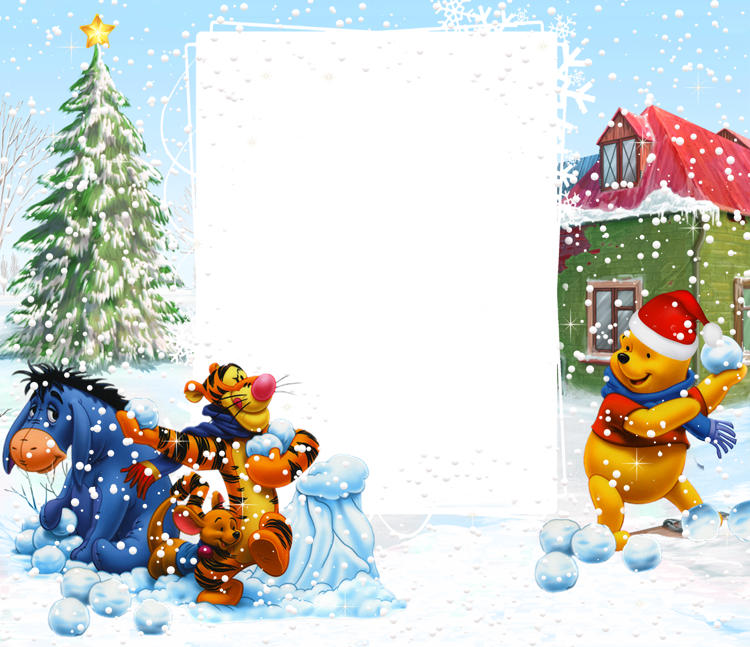 Holiday png kids frame. Clipart winter winnie the pooh