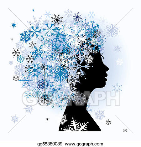 Vector stock stylized hairstyle. Clipart winter woman