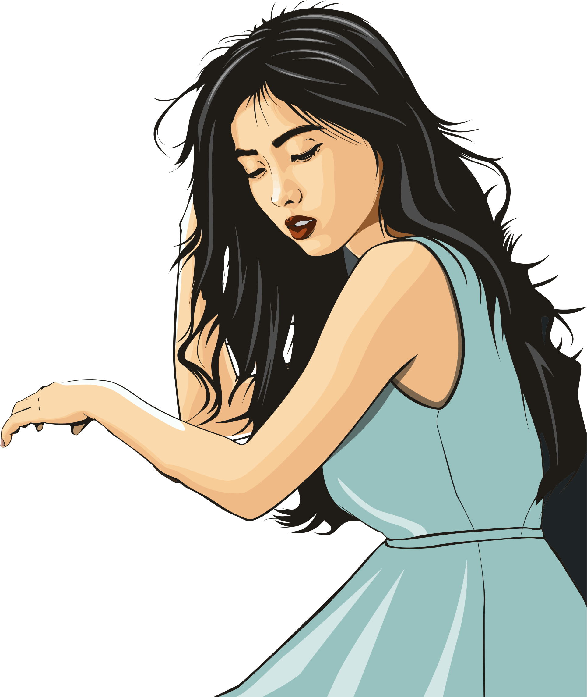 Dark haired asian lady. Clipart woman black hair