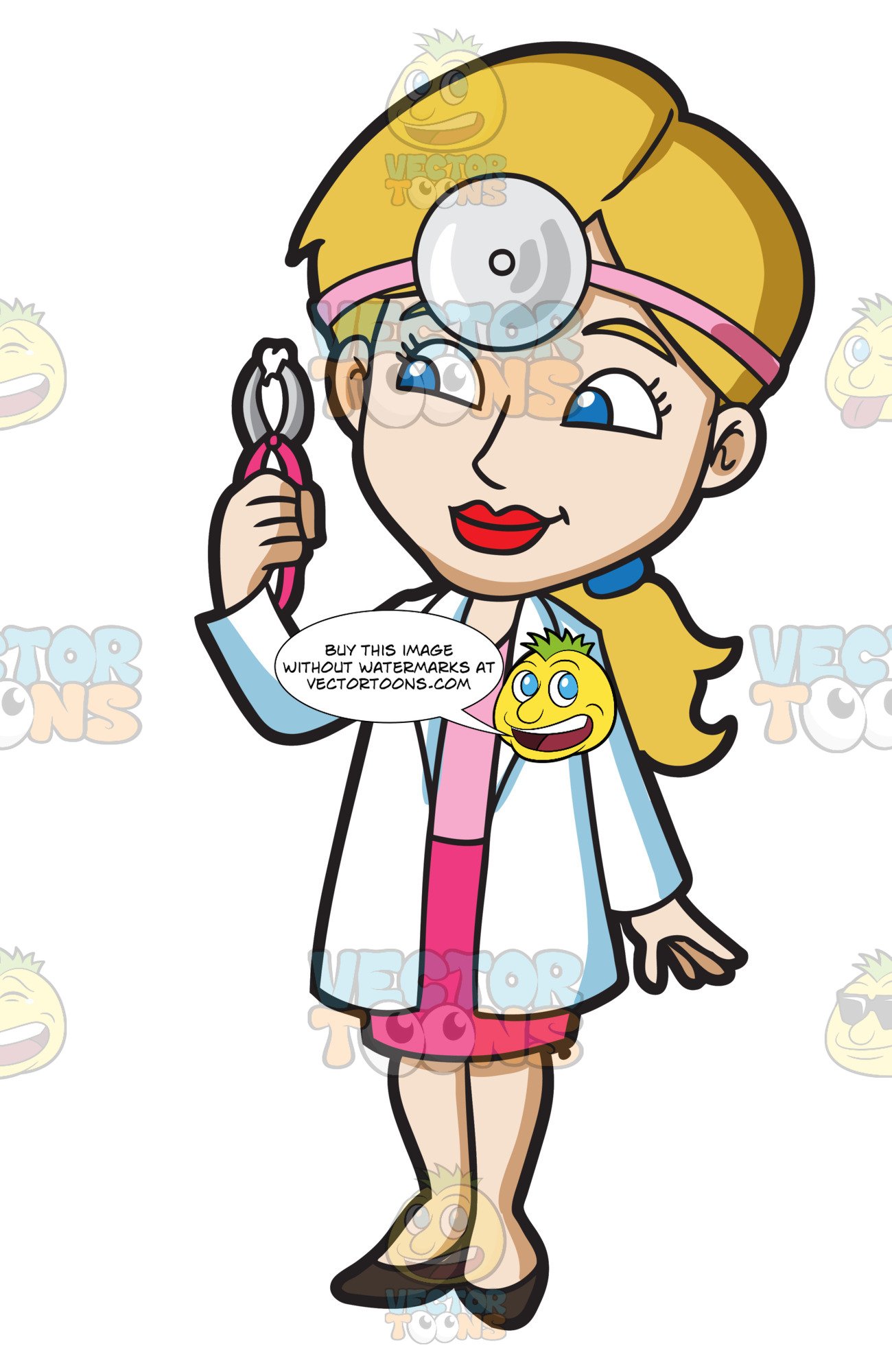 A lady extracting tooth. Dentist clipart person