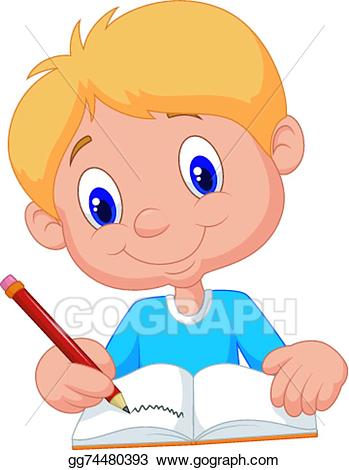 Clipart writing cartoon. Eps vector happy boy