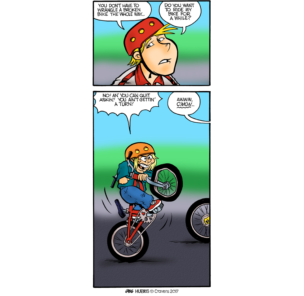 Bicycle comics ride on. Clipart writing hubris
