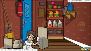 A woman packing fragile. Closet clipart janitor
