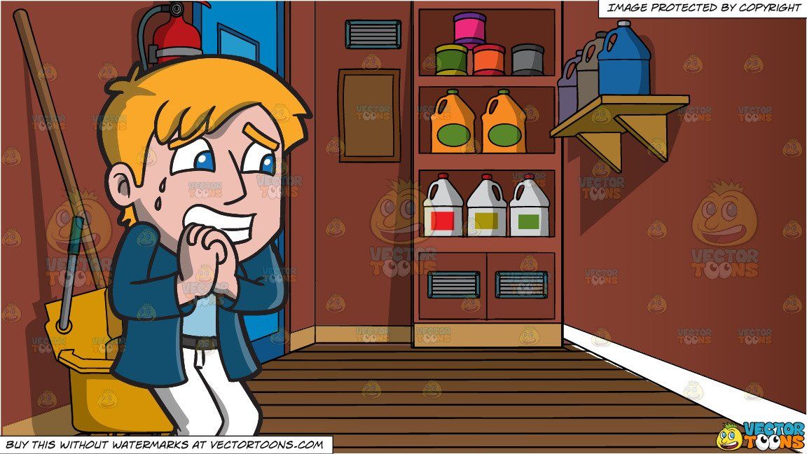 Closet clipart janitor. Cartoon a scared man