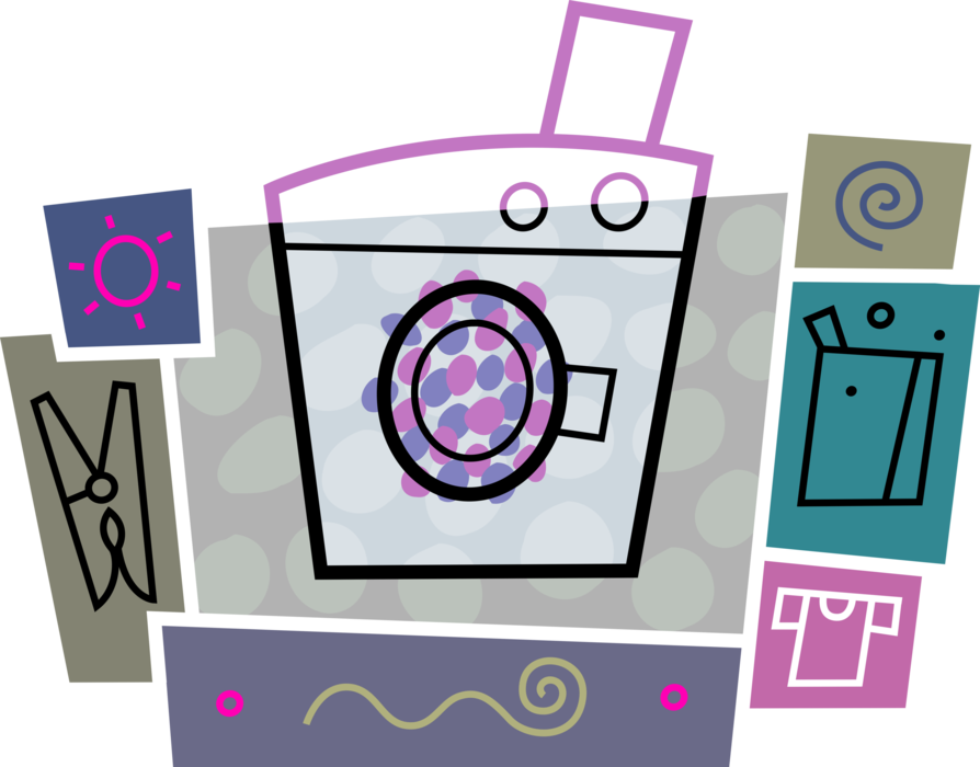 Washing machine with soap. Clothespin clipart laundry room